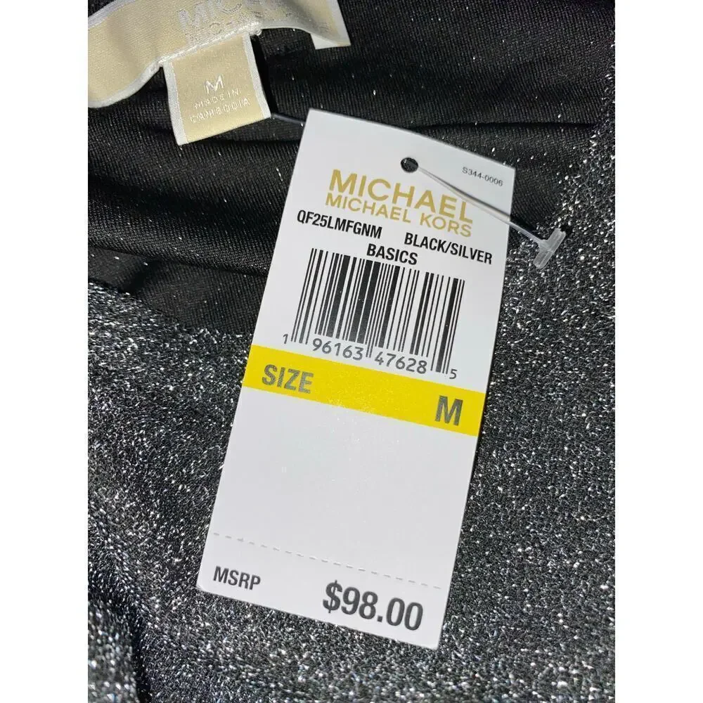 NWT Michael Kors size Medium $98 Black Silver Open Shoulder Blouse with Stretch